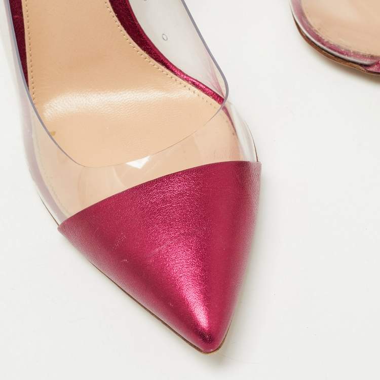 Pre Owned Gianvito Rossi Metallic Pink Leather and PVC Plexi Pumps Size 38
