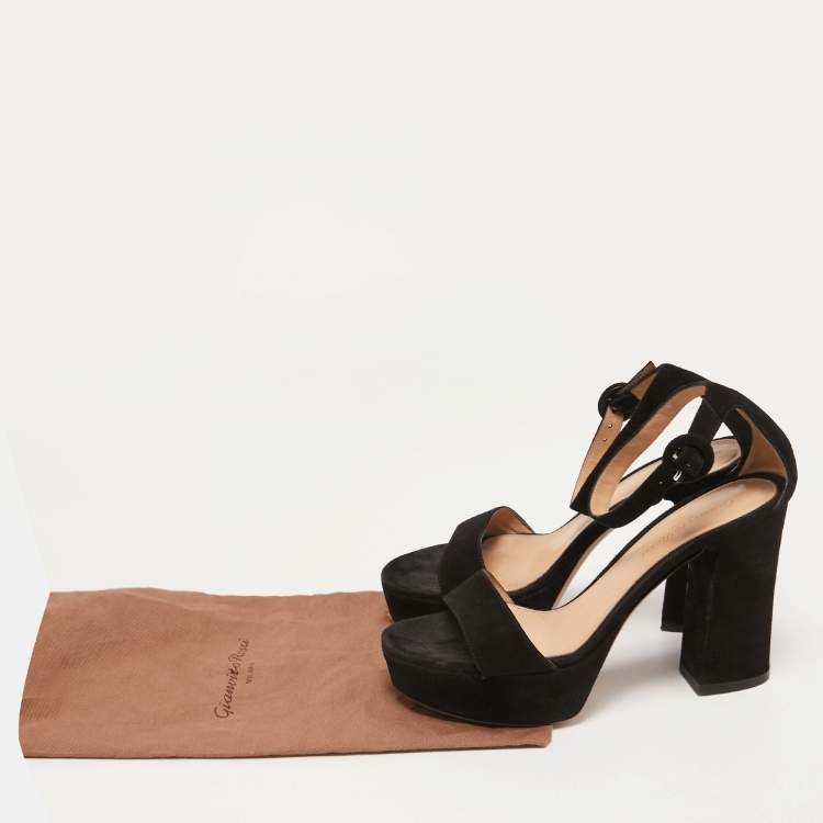 Pre Owned Gianvito Rossi Black Suede Platform Ankle Strap Sandals Size 37