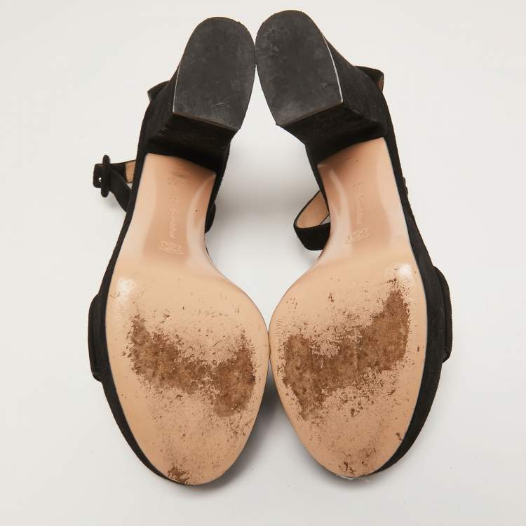 Pre Owned Gianvito Rossi Black Suede Platform Ankle Strap Sandals Size 37