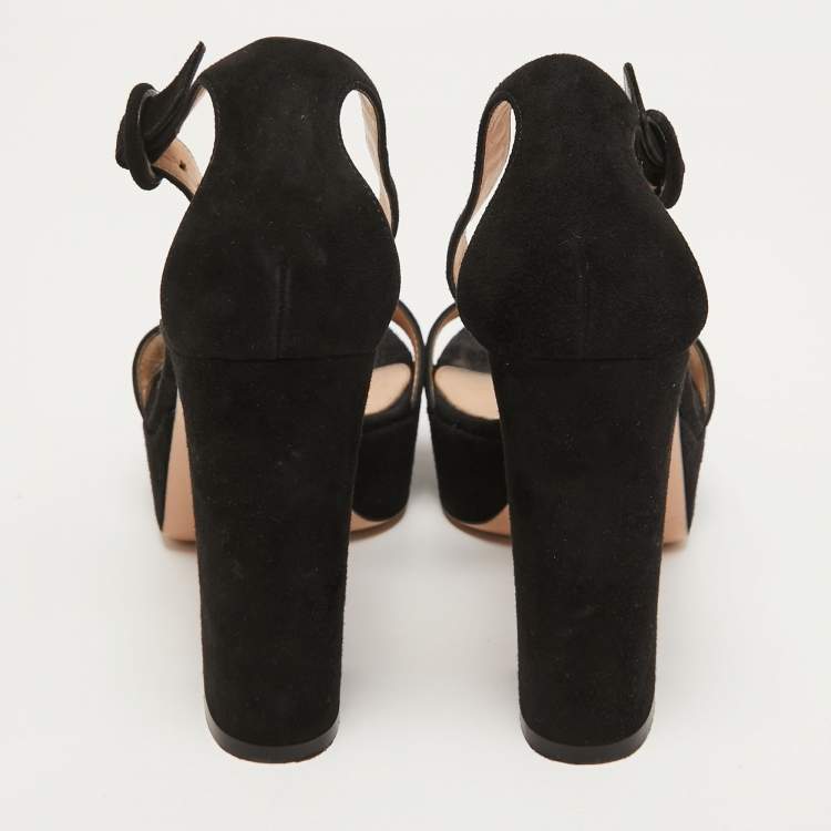 Pre Owned Gianvito Rossi Black Suede Platform Ankle Strap Sandals Size 37