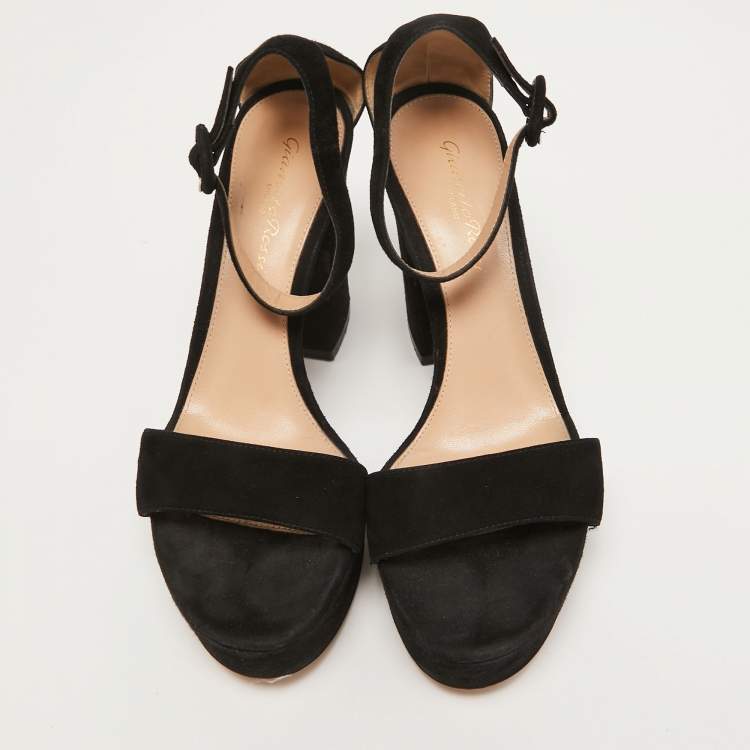 Pre Owned Gianvito Rossi Black Suede Platform Ankle Strap Sandals Size 37