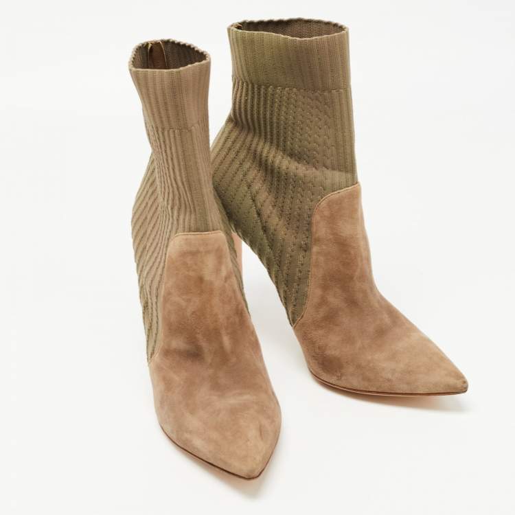Pre Owned Gianvito Rossi Two Tone Knit Fabric and Suede Katie Ankle Booties Size 40.5