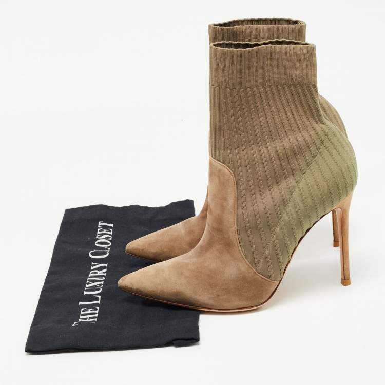 Pre Owned Gianvito Rossi Two Tone Knit Fabric and Suede Katie Ankle Booties Size 40.5