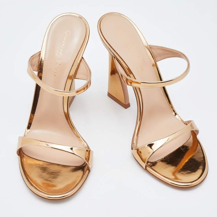 Pre Owned Gianvito Rossi Metallic Patent Leather Aure Slides Sandals Size 38 