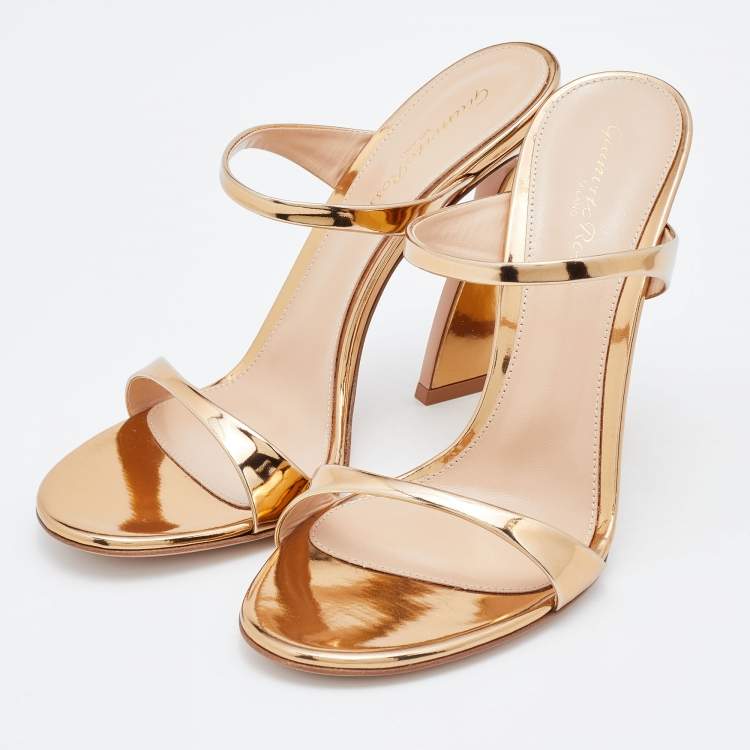 Pre Owned Gianvito Rossi Metallic Patent Leather Aure Slides Sandals Size 38 