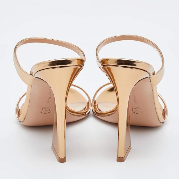 Pre Owned Gianvito Rossi Metallic Patent Leather Aure Slides Sandals Size 38 