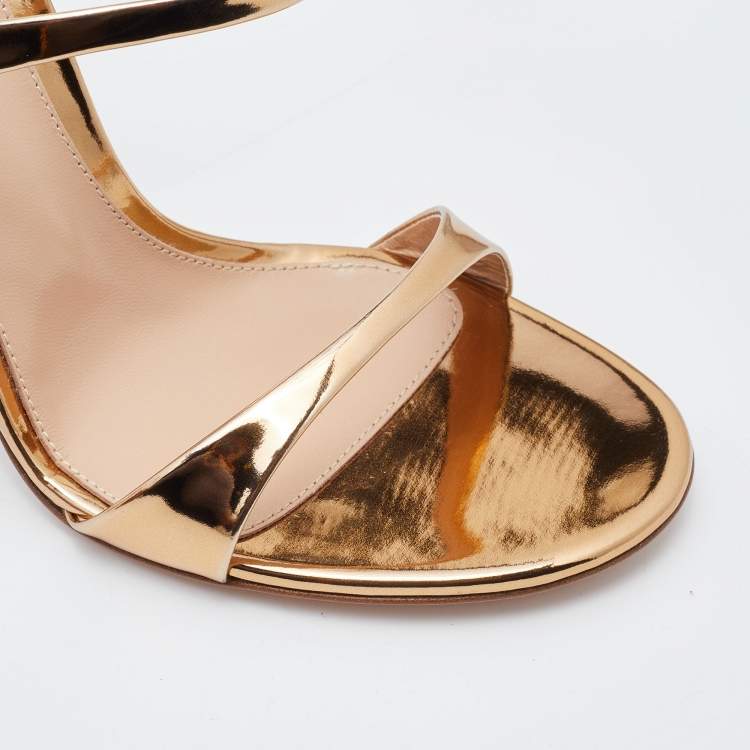 Pre Owned Gianvito Rossi Metallic Patent Leather Aure Slides Sandals Size 38 