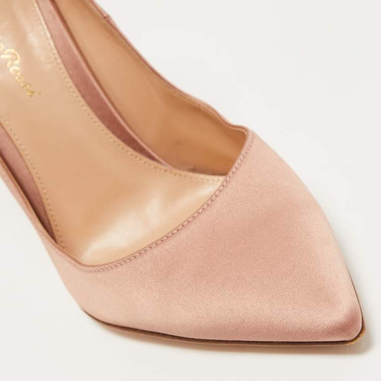 Pre Owned Gianvito Rossi Pink Satin Pointed Toe Pumps Size 38