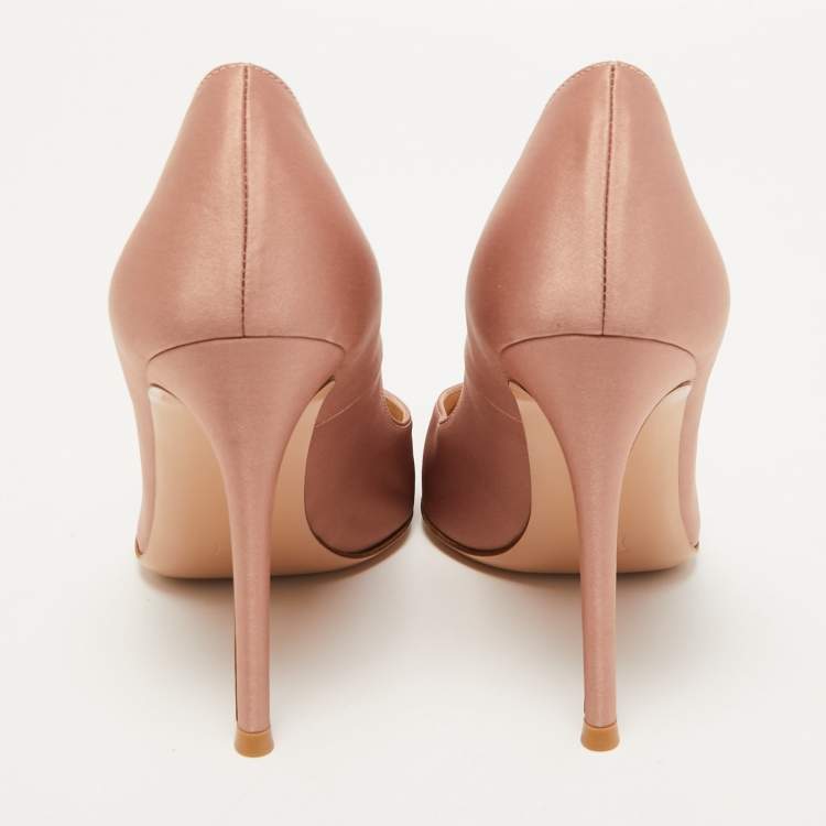 Pre Owned Gianvito Rossi Pink Satin Pointed Toe Pumps Size 38