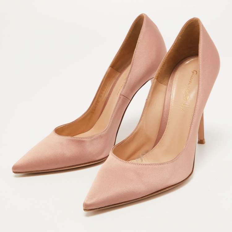 Pre Owned Gianvito Rossi Pink Satin Pointed Toe Pumps Size 38