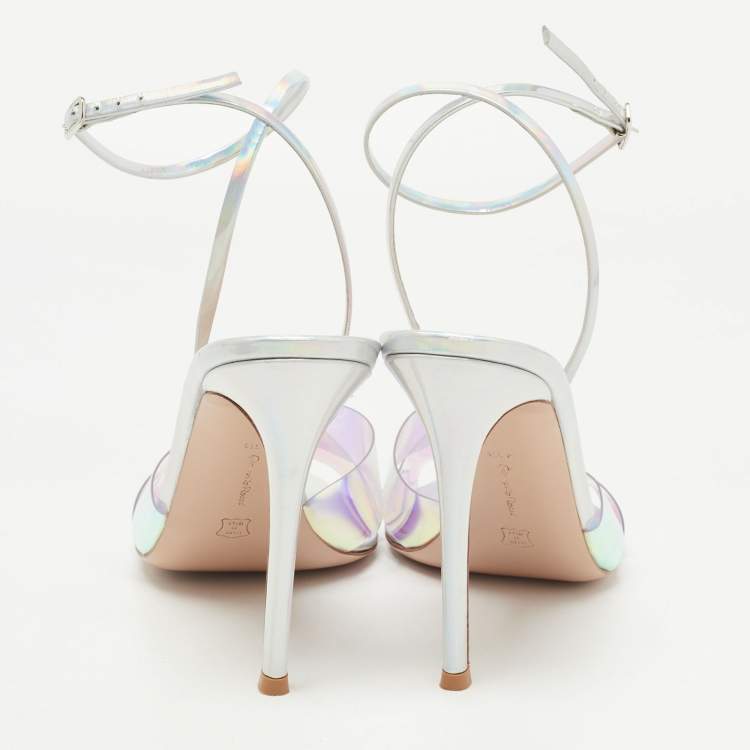 مملوكة مسبقًا Gianvito Rossi Transparent Iridescent PVC and Leather Plexi Stark Ankle Strap Sandals Size 41.5