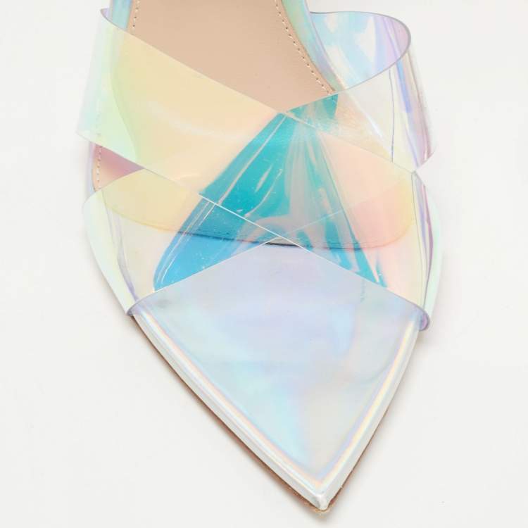 مملوكة مسبقًا Gianvito Rossi Transparent Iridescent PVC and Leather Plexi Stark Ankle Strap Sandals Size 41.5