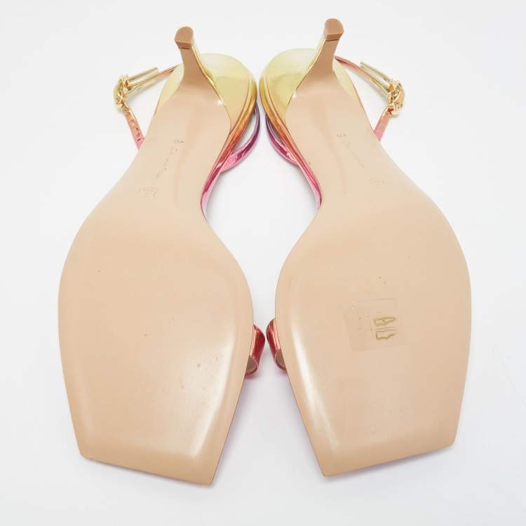 Pre Owned Gianvito Rossi Multicolor Leather Ribbon Slingback Sandals Size 40