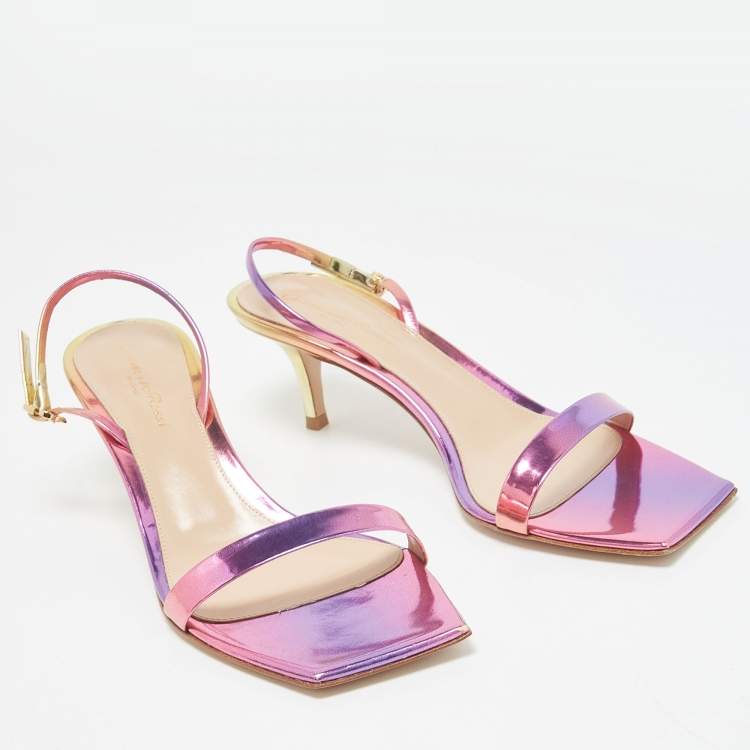 Pre Owned Gianvito Rossi Multicolor Leather Ribbon Slingback Sandals Size 40