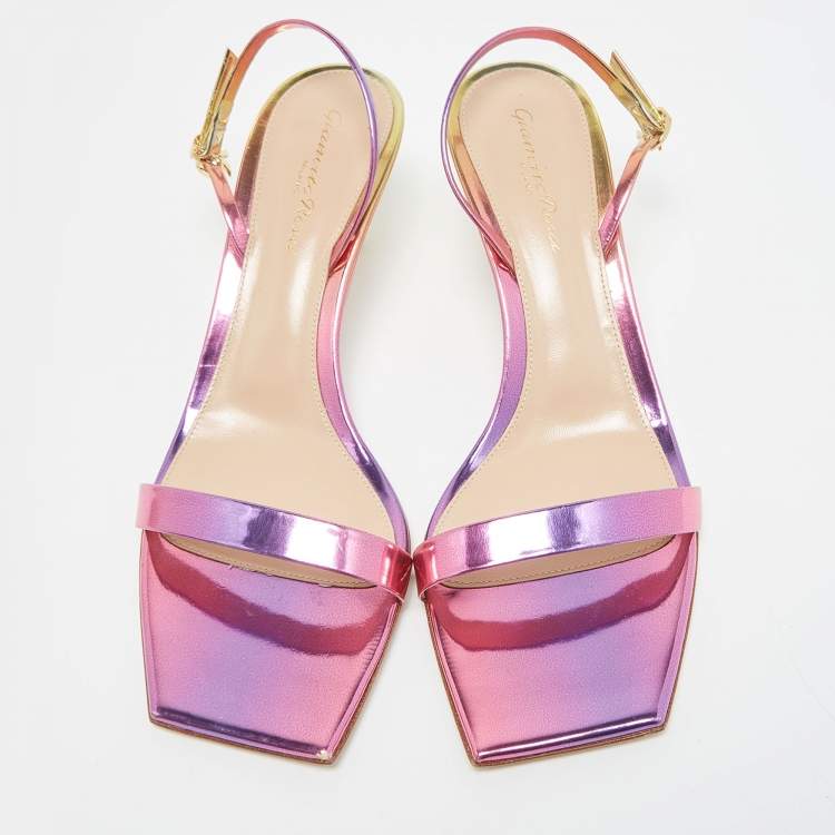 Pre Owned Gianvito Rossi Multicolor Leather Ribbon Slingback Sandals Size 40