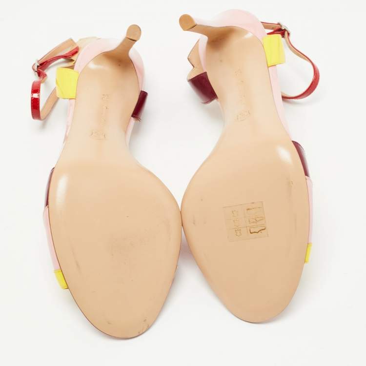 Pre Owned Gianvito Rossi Multicolor Patent Leather Ankle Strap Sandals Size 38.5