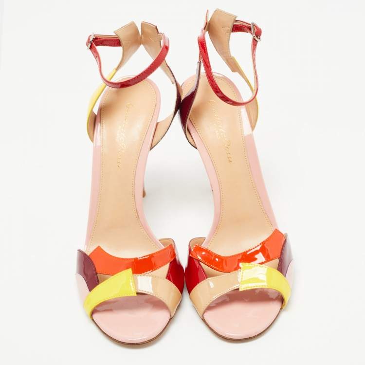 Pre Owned Gianvito Rossi Multicolor Patent Leather Ankle Strap Sandals Size 38.5