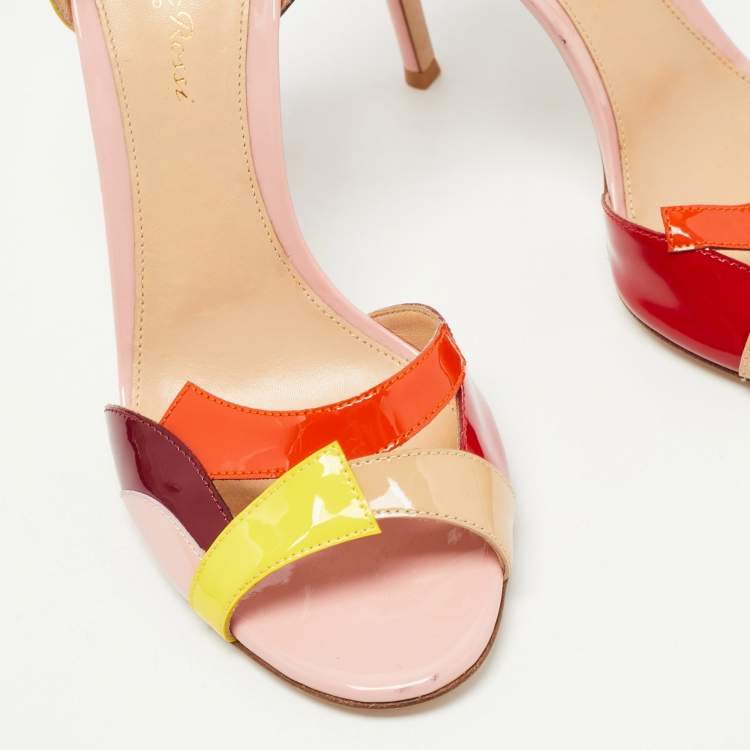 Pre Owned Gianvito Rossi Multicolor Patent Leather Ankle Strap Sandals Size 38.5