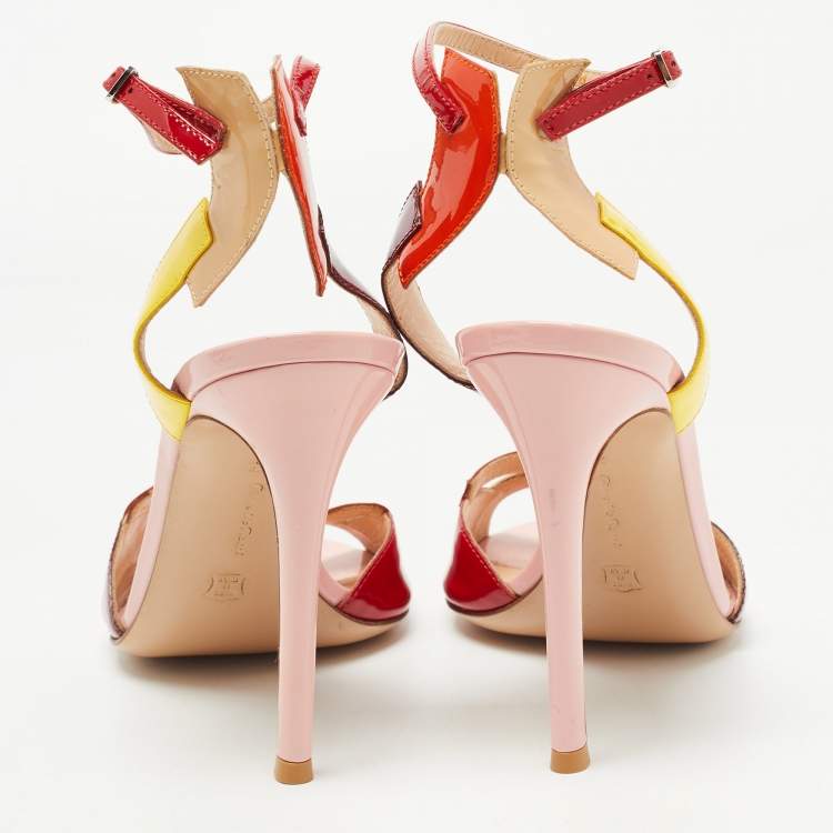 Pre Owned Gianvito Rossi Multicolor Patent Leather Ankle Strap Sandals Size 38.5