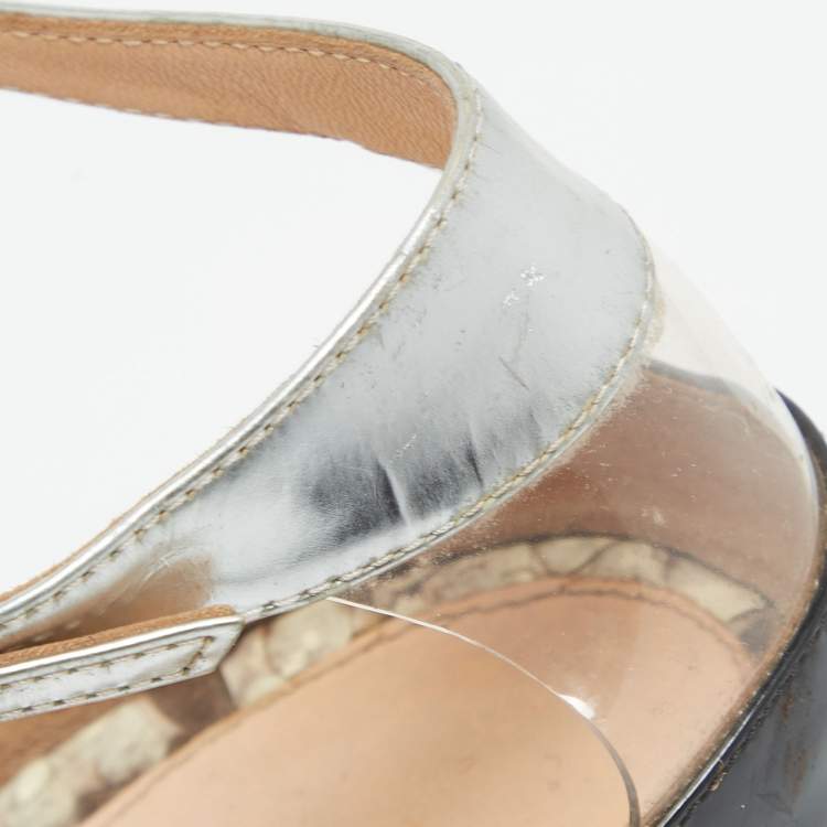 Pre Owned Gianvito Rossi Tricolor Patent Leather, Python and PVC Ankle Strap Sandals Size 38