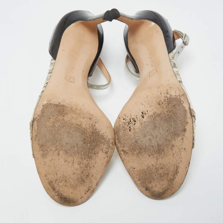 Pre Owned Gianvito Rossi Tricolor Patent Leather, Python and PVC Ankle Strap Sandals Size 38