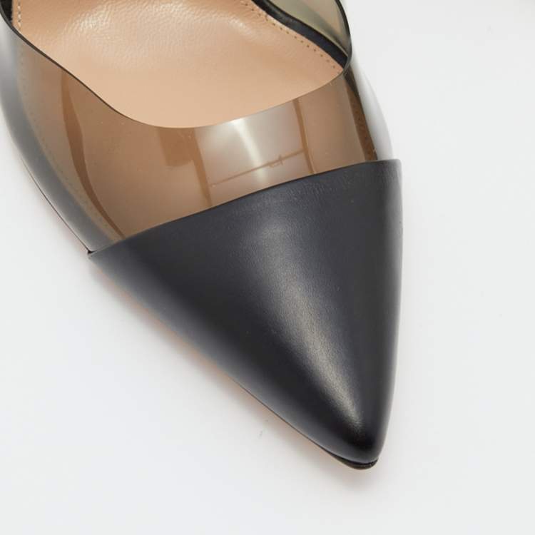 Pre Owned Gianvito Rossi Black Leather and PVC Pointed Toe Ankle Strap Sandals Size 40