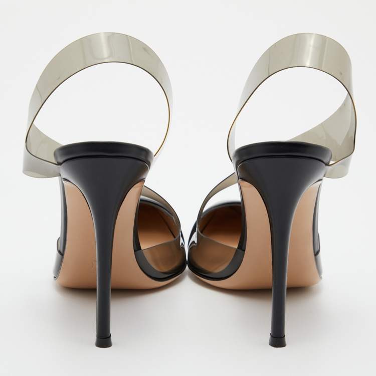 Pre Owned Gianvito Rossi Black Leather and PVC Pointed Toe Ankle Strap Sandals Size 40