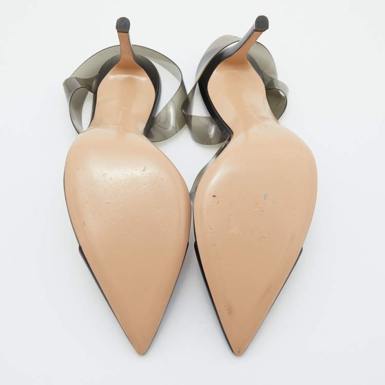 Pre Owned Gianvito Rossi Black Leather and PVC Pointed Toe Ankle Strap Sandals Size 40