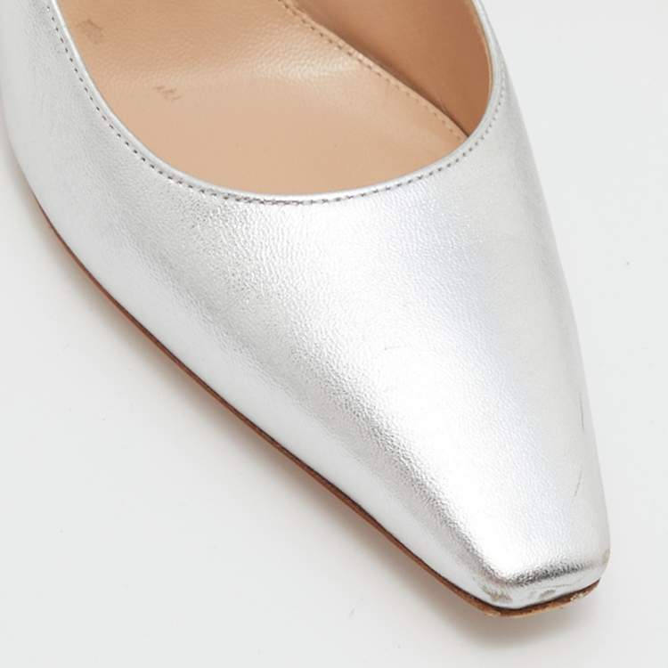 Pre Owned Gianvito Rossi Silver Leather Mules Size 38.5