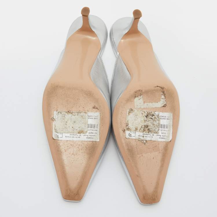 Pre Owned Gianvito Rossi Silver Leather Mules Size 38.5