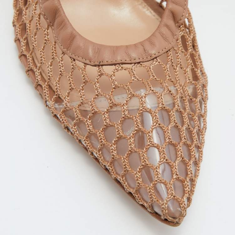Pre Owned Gianvito Rossi Beige Net and Leather Pumps Size 40