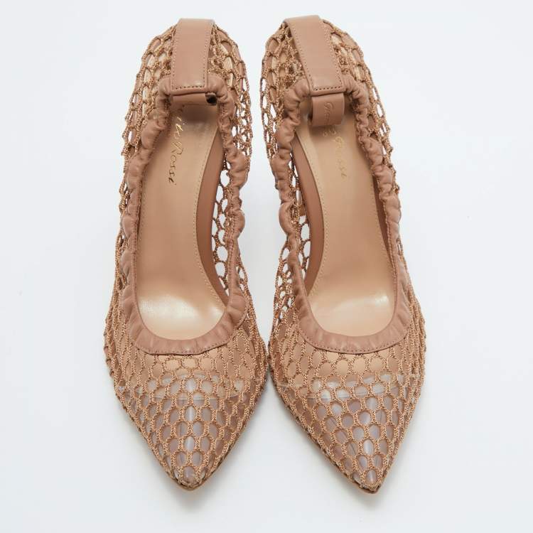 Pre Owned Gianvito Rossi Beige Net and Leather Pumps Size 40