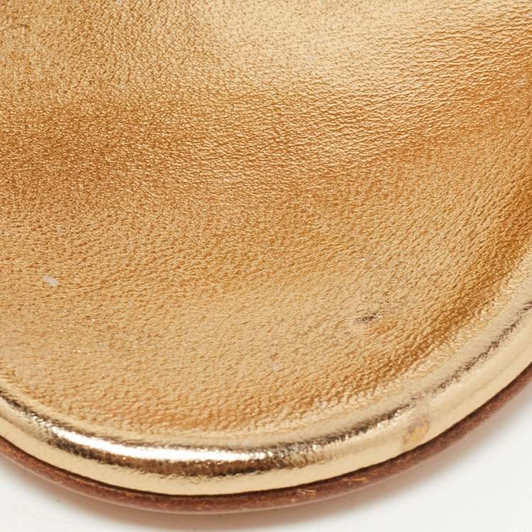 مملوكة مسبقًا Gianvito Rossi Gold Leather Portofino Ankle Strap Sandals Size 39.5