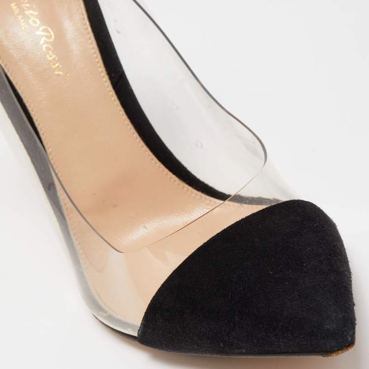 Pre Owned Gianvito Rossi Black Suede and  PVC Plexi Pumps Size 40.5
