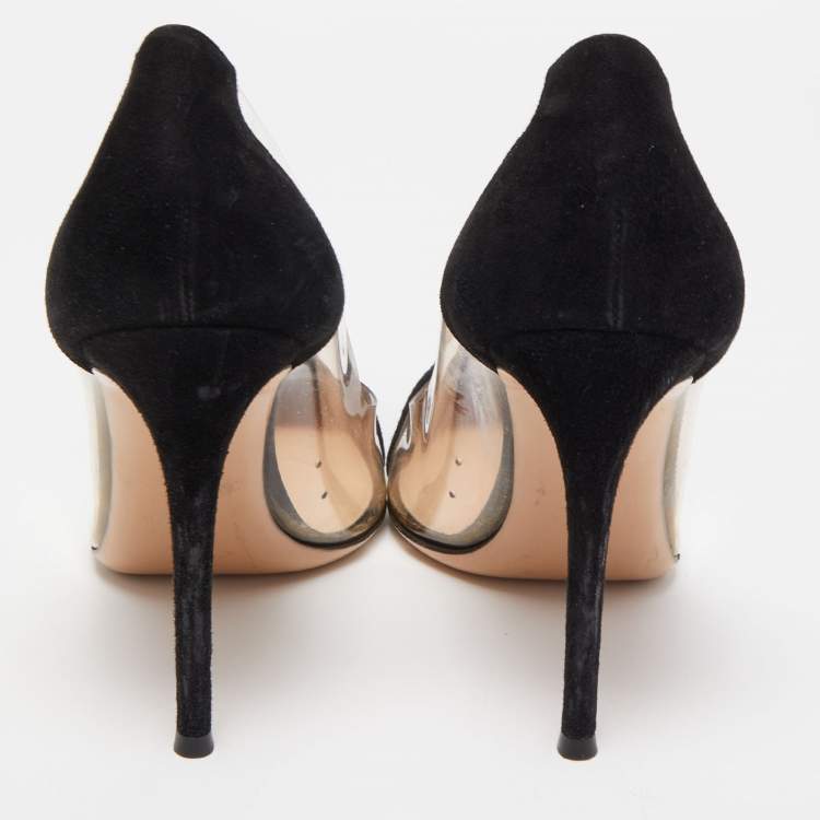 Pre Owned Gianvito Rossi Black Suede and  PVC Plexi Pumps Size 40.5