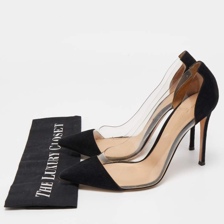Pre Owned Gianvito Rossi Black Suede and  PVC Plexi Pumps Size 40.5
