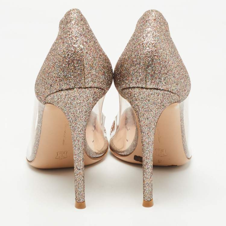 Pre Owned Gianvito Rossi Multicolor Glitter and PVC Plexi Pumps Size 39