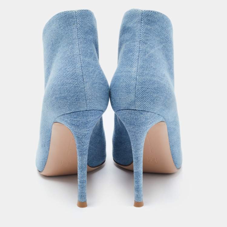 Pre Owned Gianvito Rossi Blue Denim Vamp Peep Toe Booties Size 37.5