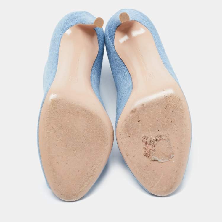 Pre Owned Gianvito Rossi Blue Denim Vamp Peep Toe Booties Size 37.5