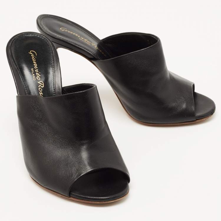 Pre Owned Gianvito Rossi Black Leather Alise Peep Toe Mules Size 34.5