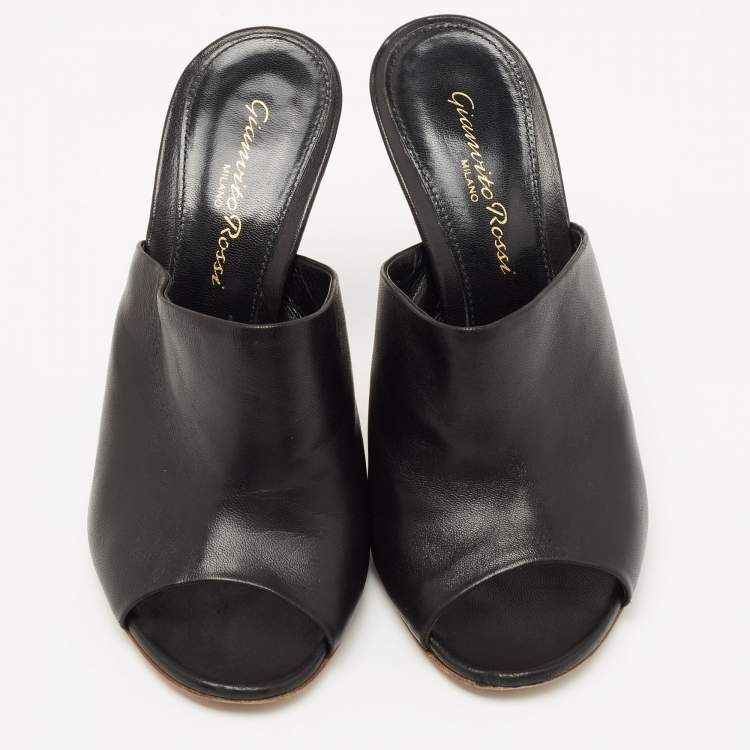 Pre Owned Gianvito Rossi Black Leather Alise Peep Toe Mules Size 34.5