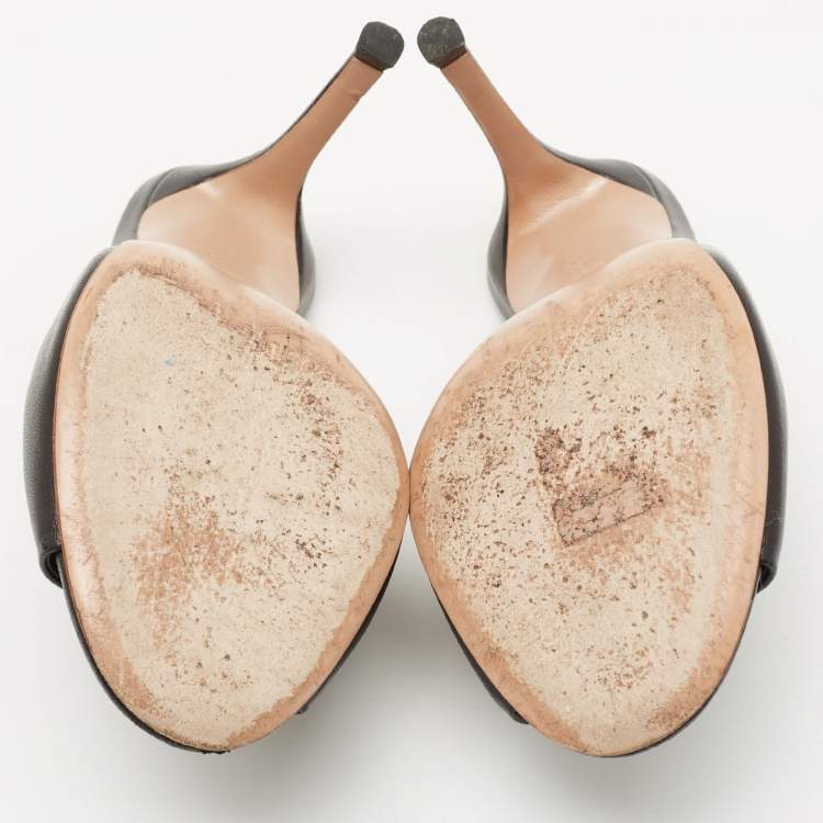 Pre Owned Gianvito Rossi Black Leather Alise Peep Toe Mules Size 34.5