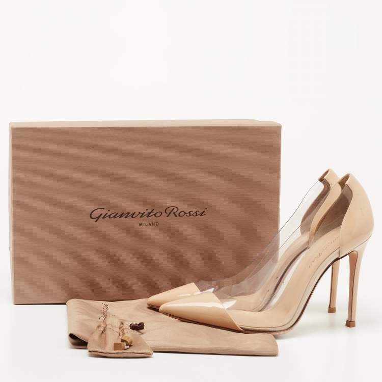 Pre Owned Gianvito Rossi Beige PVC and Patent Plexi Pumps Size 37