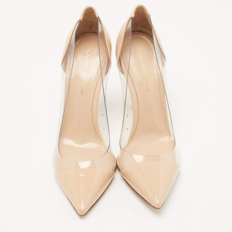 Pre Owned Gianvito Rossi Beige PVC and Patent Plexi Pumps Size 37