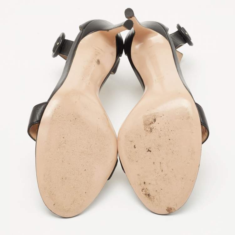 Pre Owned Gianvito Rossi Black Leather Portofino Ankle Strap Sandals Size 40