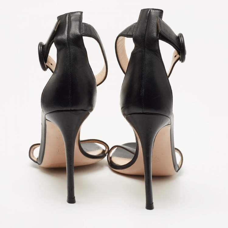 Pre Owned Gianvito Rossi Black Leather Portofino Ankle Strap Sandals Size 40