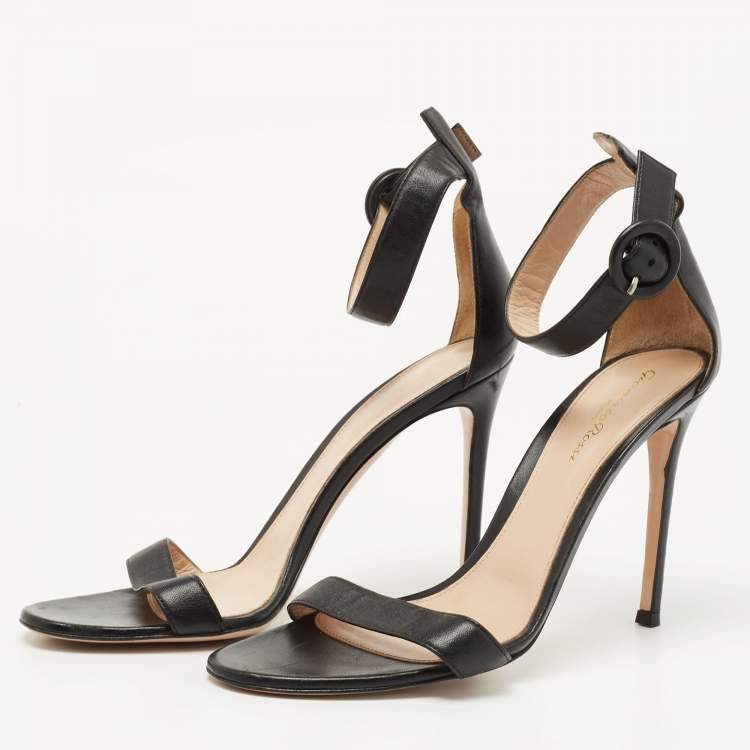 Pre Owned Gianvito Rossi Black Leather Portofino Ankle Strap Sandals Size 40
