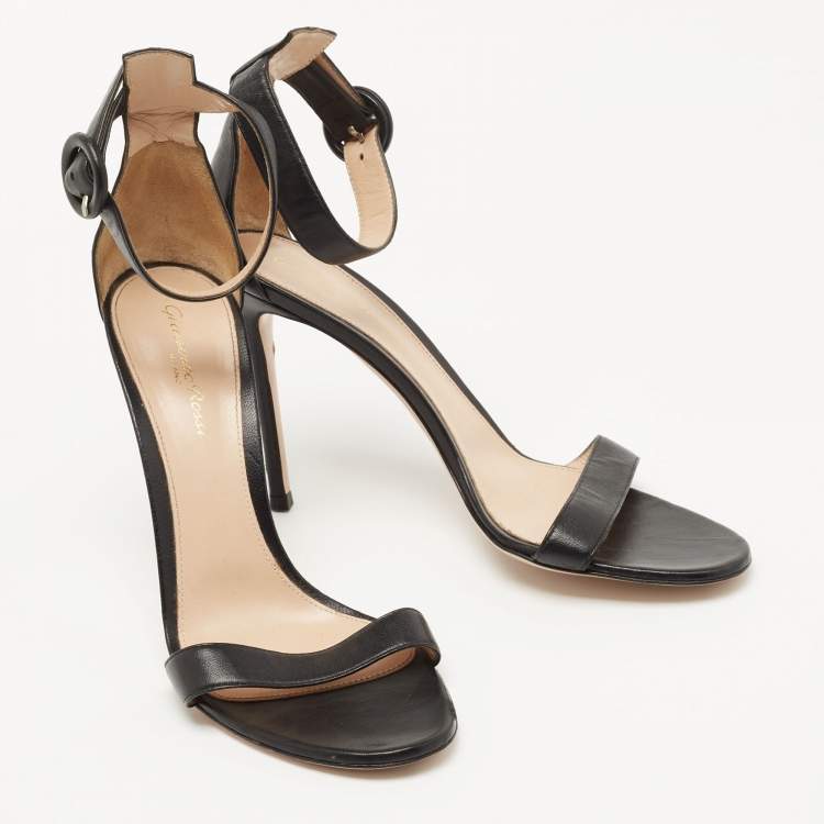 Pre Owned Gianvito Rossi Black Leather Portofino Ankle Strap Sandals Size 40
