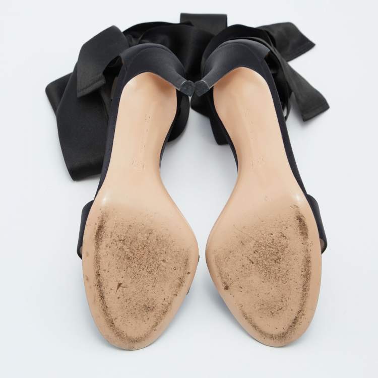 Pre Owned Gianvito Rossi Black Satin Gala Sandals Size 37.5