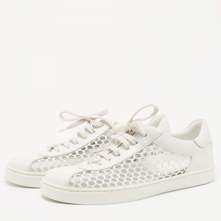 مملوكة مسبقًا Gianvito Rossi White Leather and Fish Net Panel Low Top Sneakers Size 36